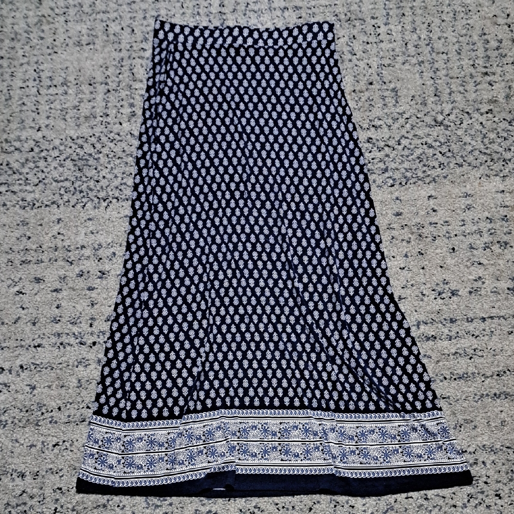Dalia Navy Blue and White Maxi Skirt